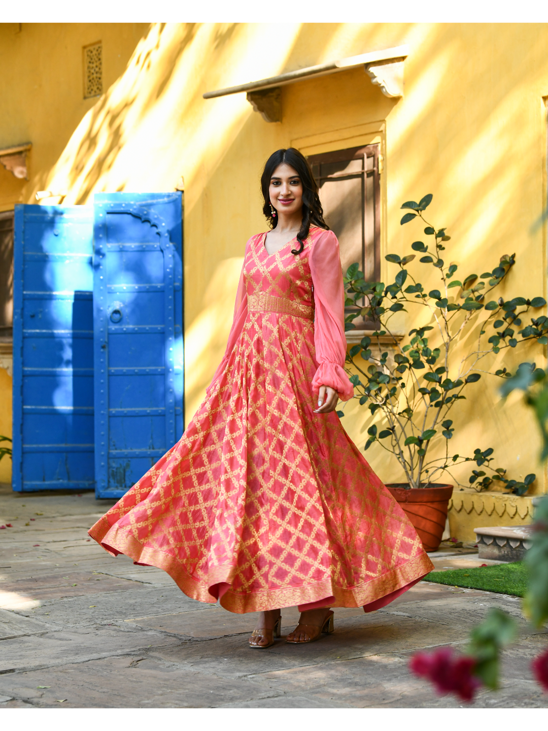 Coral Banarsi Gown